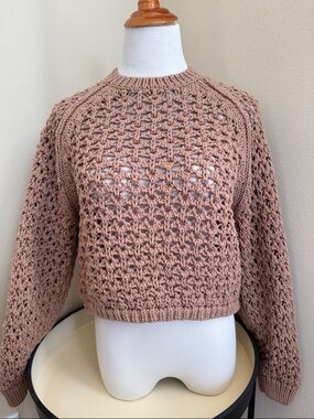 Z Supply Crochet Knit Long-Sleeve Sweater - sand color